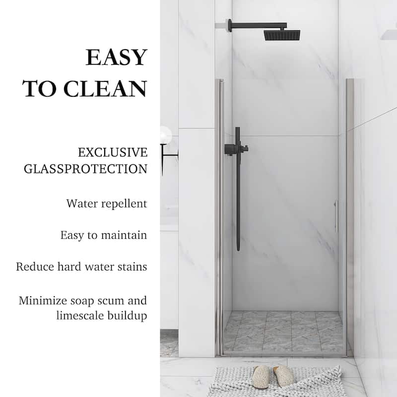 30/32/34/36 Inch Semi-Frameless Pivot Shower Door with Clear Tempered Glass