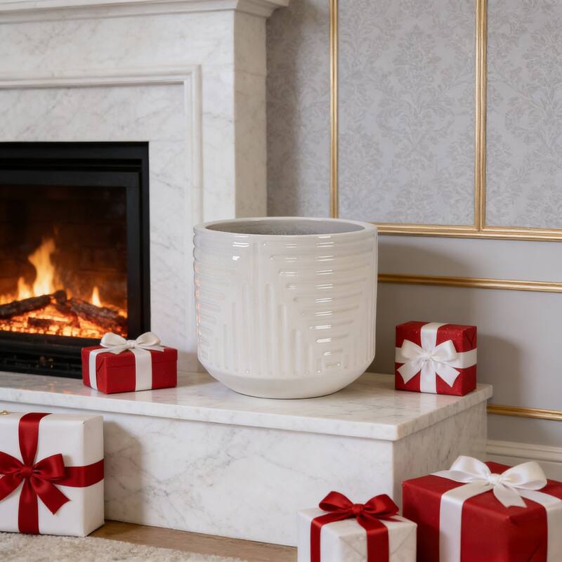 Handmade Ceramic Planter, Monstera & Fiddle Leaf Fig, 16" Diameter