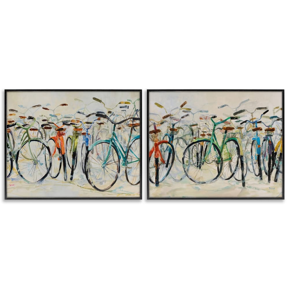 Stupell Dynamic Bicycles on Beige Framed Giclee Art Design By Dusza (Set of 2)