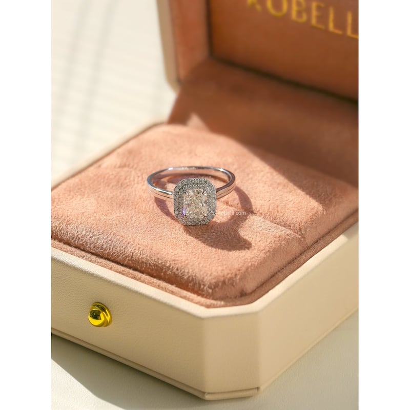 Kobelli 1.6 Carats Natural Diamond EGL Certified 14k Solid White Gold Radiant Double Halo Ingrid Ring