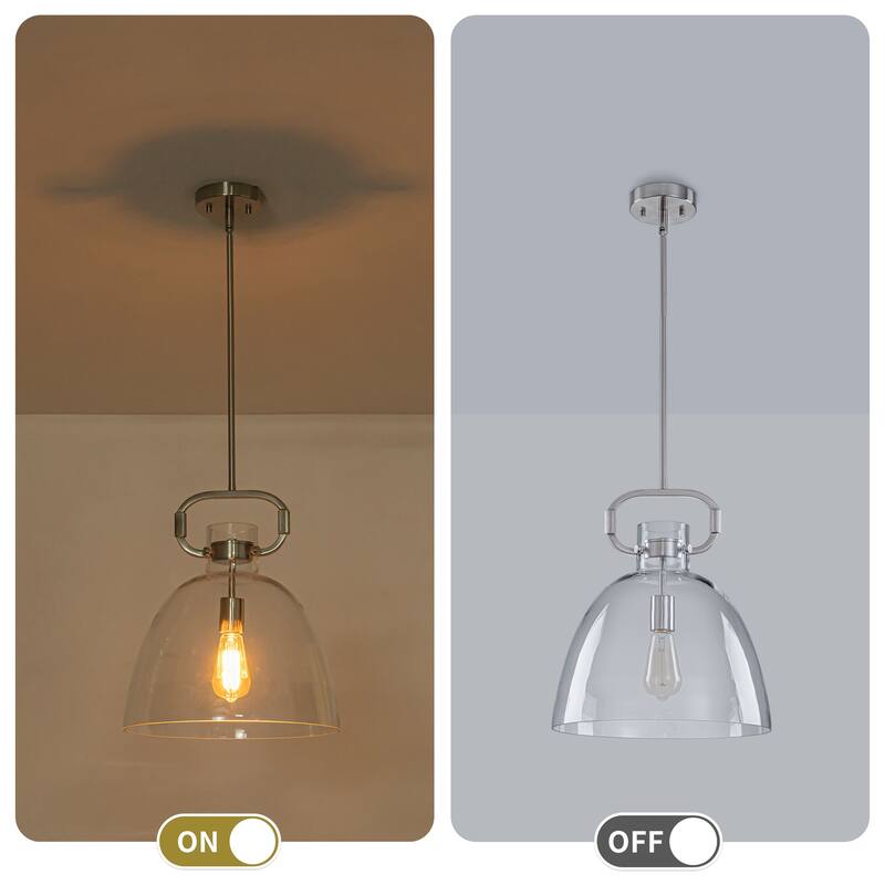 Starskys 1-Light Industrial Pendant Light with Bowl-Shaped Clear Glass Shade