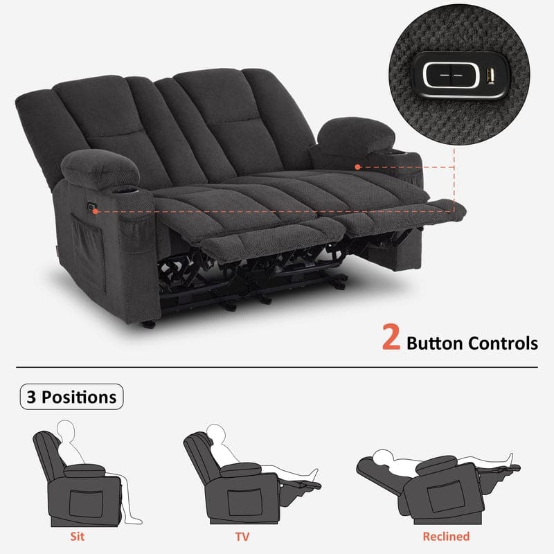 MCombo Electric Power Reclining Sofa with Massage and Lumbar Heat, Fabric 6015/6025/6035/6045