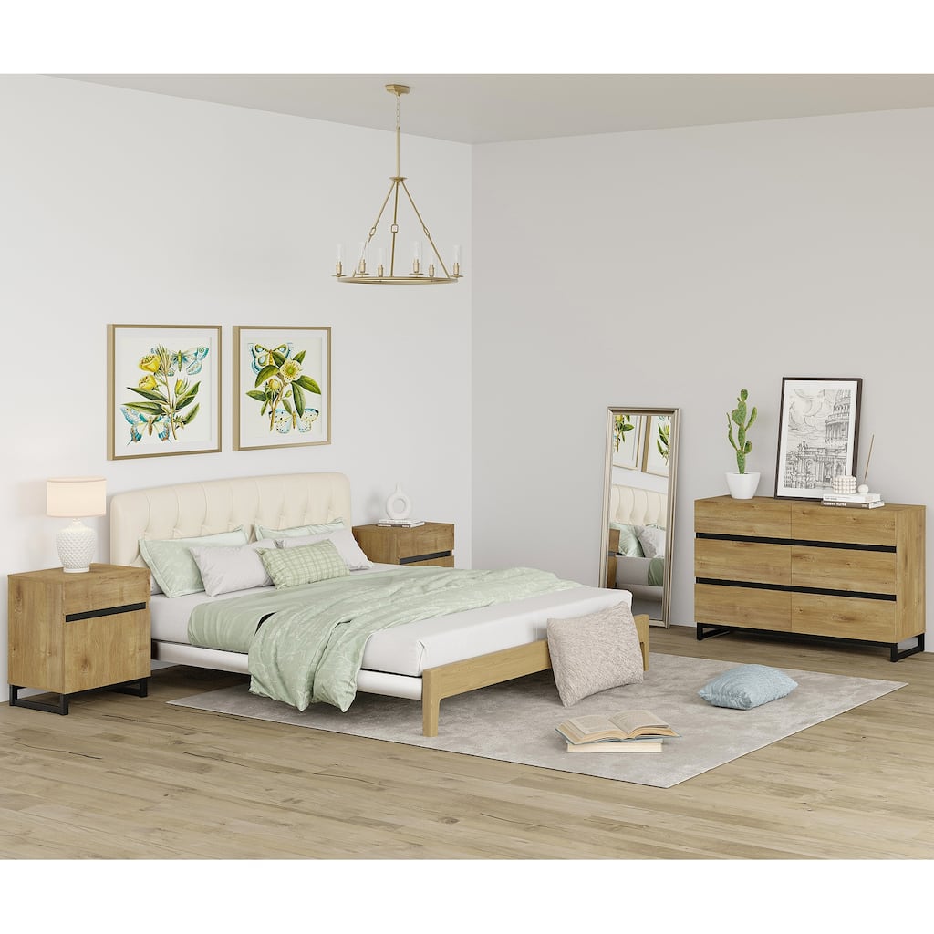 3-Piece Dresser And Nightstand Set, Dresser With 6 Drawers, 2 Nightstand for Bedroom, Bedroom Furniture Set