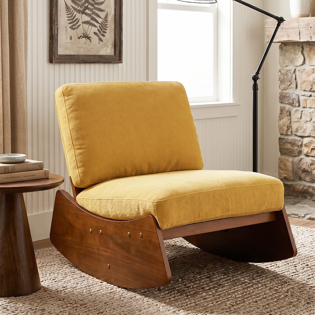 Modern Chenille Wooden Rocking Lounge Chair Armless Accent Chair