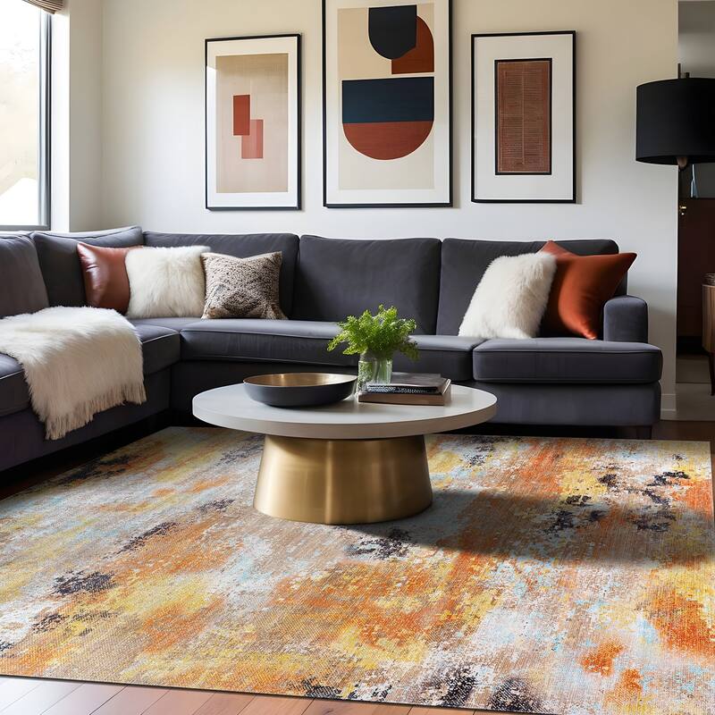 Beverly Rug Queen Abstract Non-Slip Rubber Back Washable Indoor Area Rug