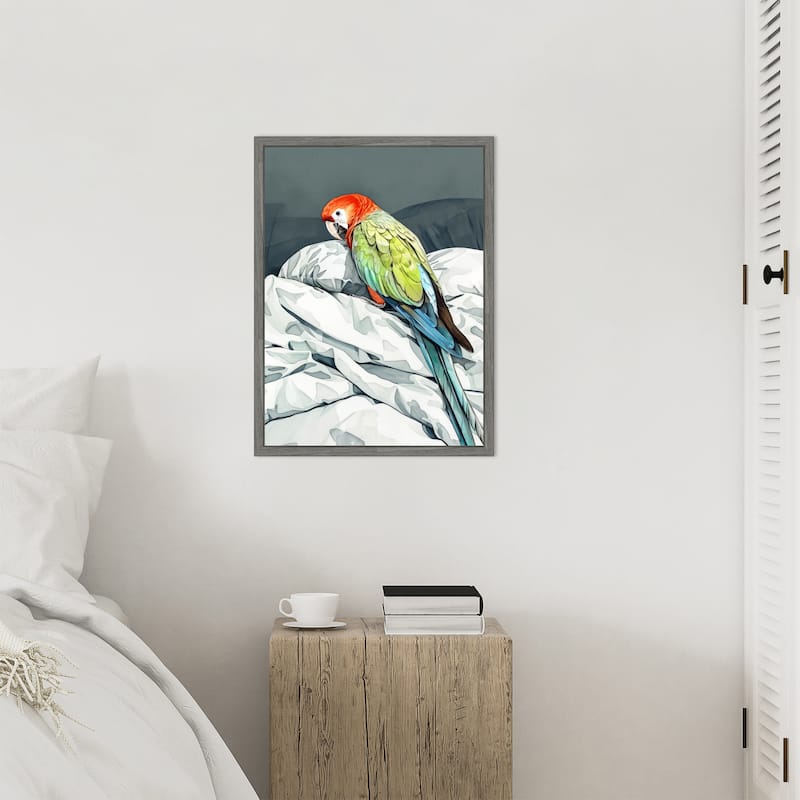 Animal Watercolor Art Bird Sleeping Parrot by Justyna Jaszke Framed Canvas Wall Art