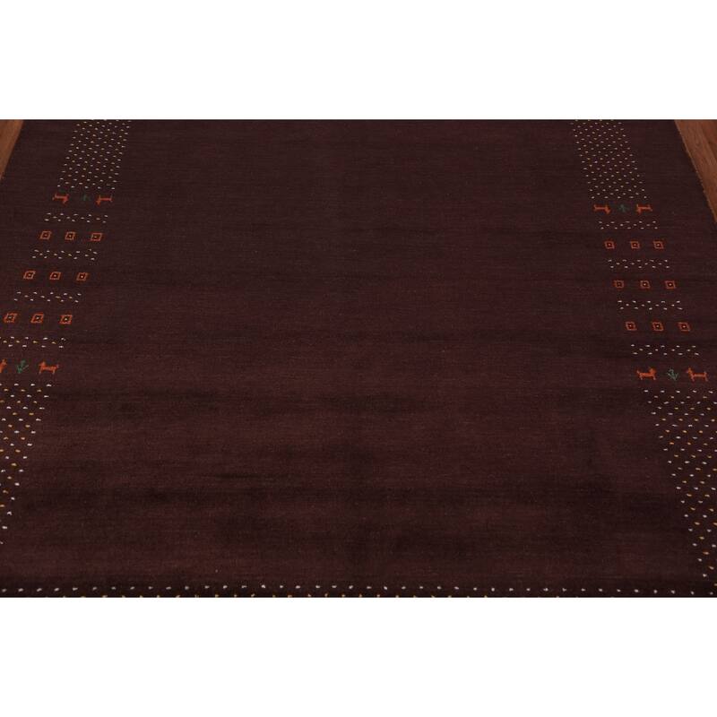 Brown Gabbeh Area Rug Handmade Oriental Wool Carpet - 8'1" x 9'8"
