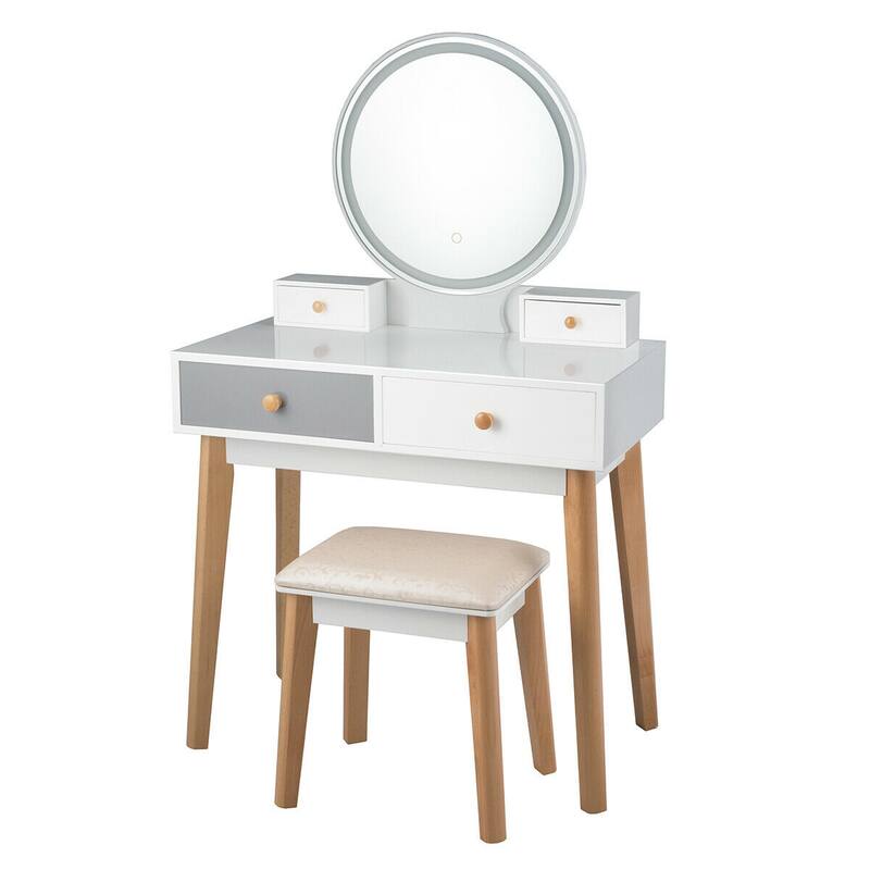 Gymax Makeup Dressing Vanity Table Set w/ Touch Screen Dimming Mirror - See Details