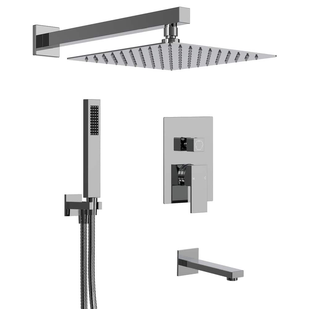 GRANDJOY 10" 3-in-1 Shower System with Rainfall Head, Handheld and Tub Spout, Pressure Balance Valve