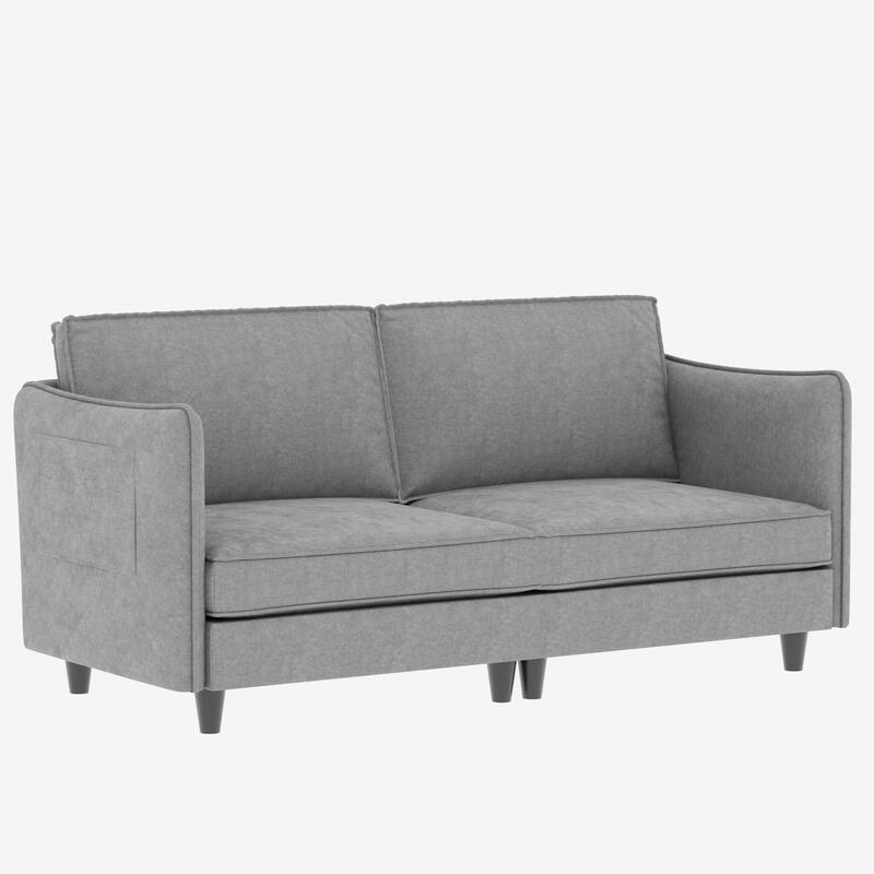 Simple Sofa Couch Loveseat with Side Storage Pockets, 2-Seater Settee Wood Sofa Couch with Wood Frame