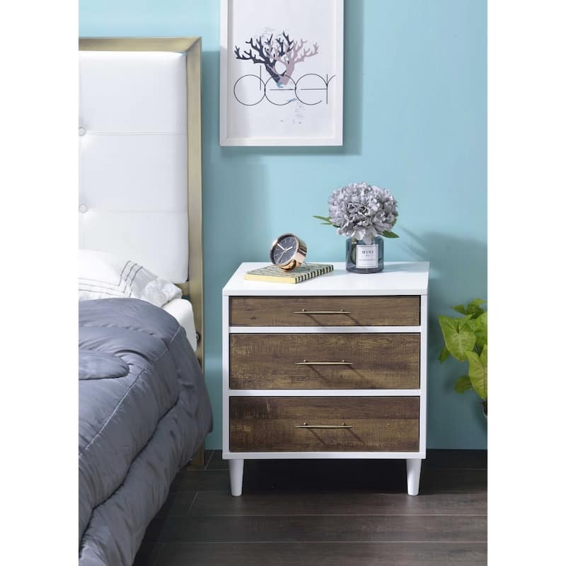 Brown Wood 3-Drawer Oak Finish Nightstand with Rustic Gold Pulls