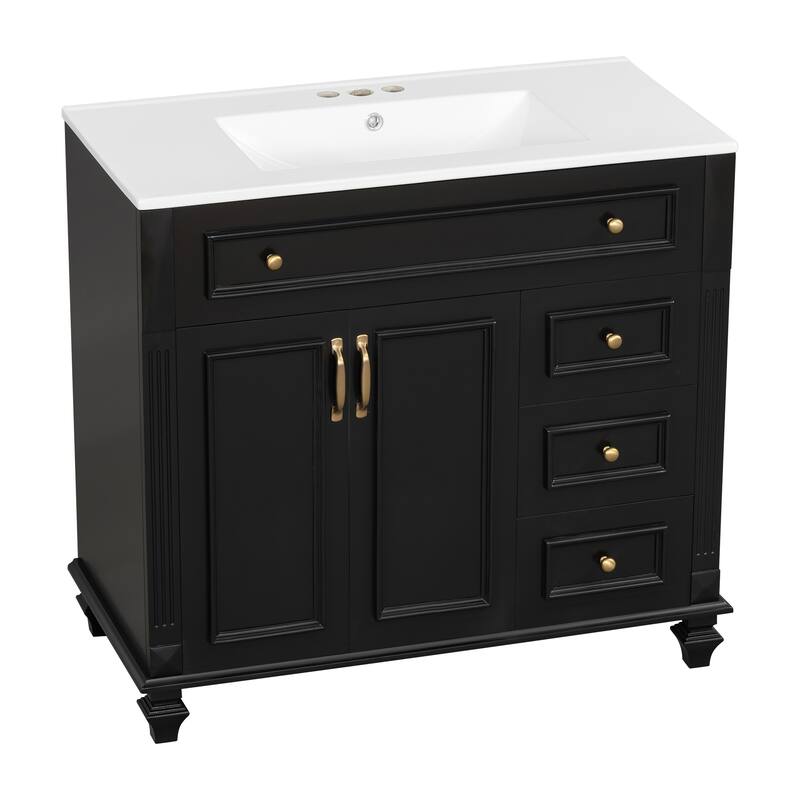 GDFStudio - Oliver Bennett 36-Inch Freestanding Bathroom Vanity with Flip-Out Storage and Refined Wood
