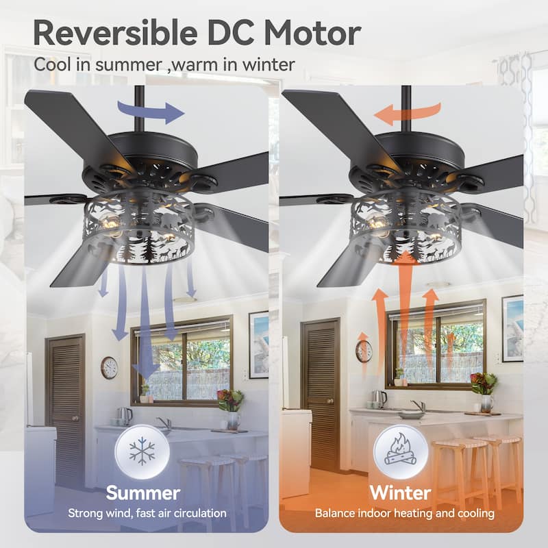 52-inch Reversible 5-Blade Caged Ceiling Fan with Light and Remote
