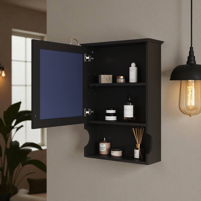 20'' Wall Mounted Bathroom Medicine Cabinet with Mirror, Solid Wood Frame Mirrored Storage Cabinet with Adjustable Shelf