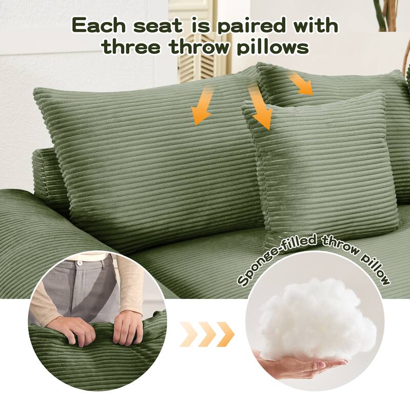 Sectional Couch with 2 Movable Ottomans, 92" Corduroy Couches for Living Room, Upholstered Sofa Couch with Deep Seat for Bedroom