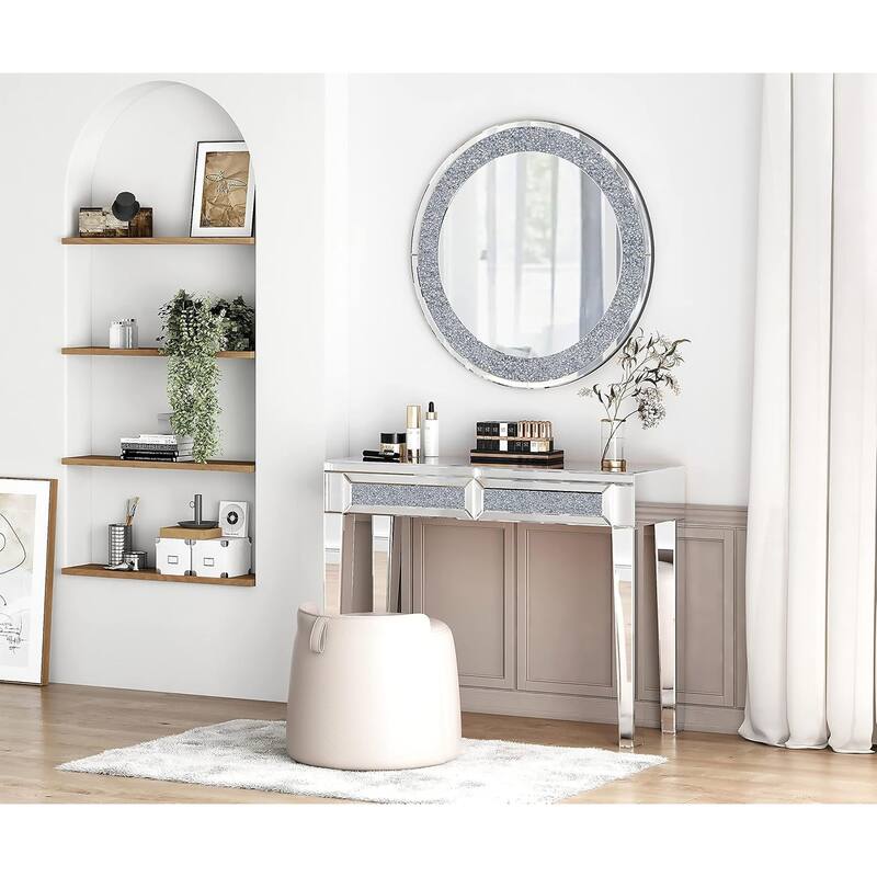 Crushed Diamond Wall Mirror Round Accent Mirror - 31.5"×31.5"