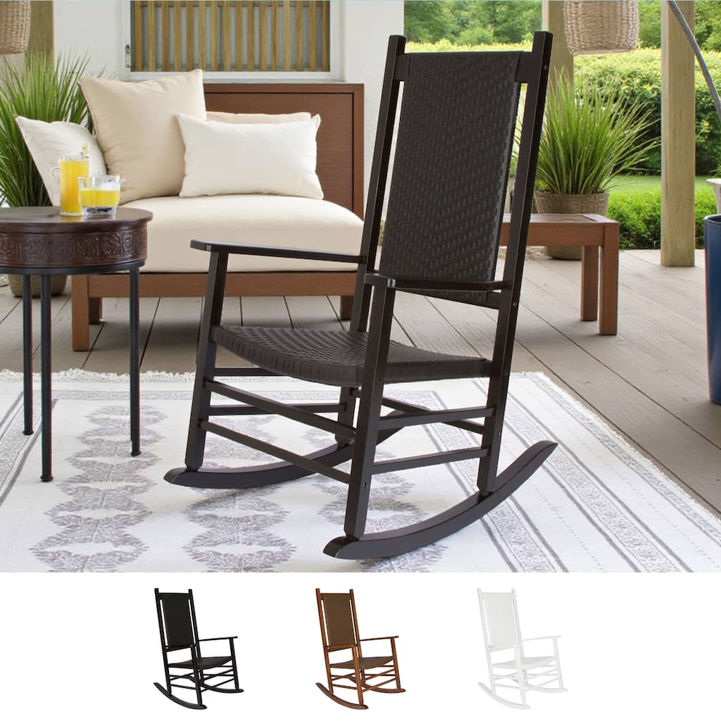 Hampton Genuine Hardwood Rocking Chair with Weather-Resistant Woven Wicker Back