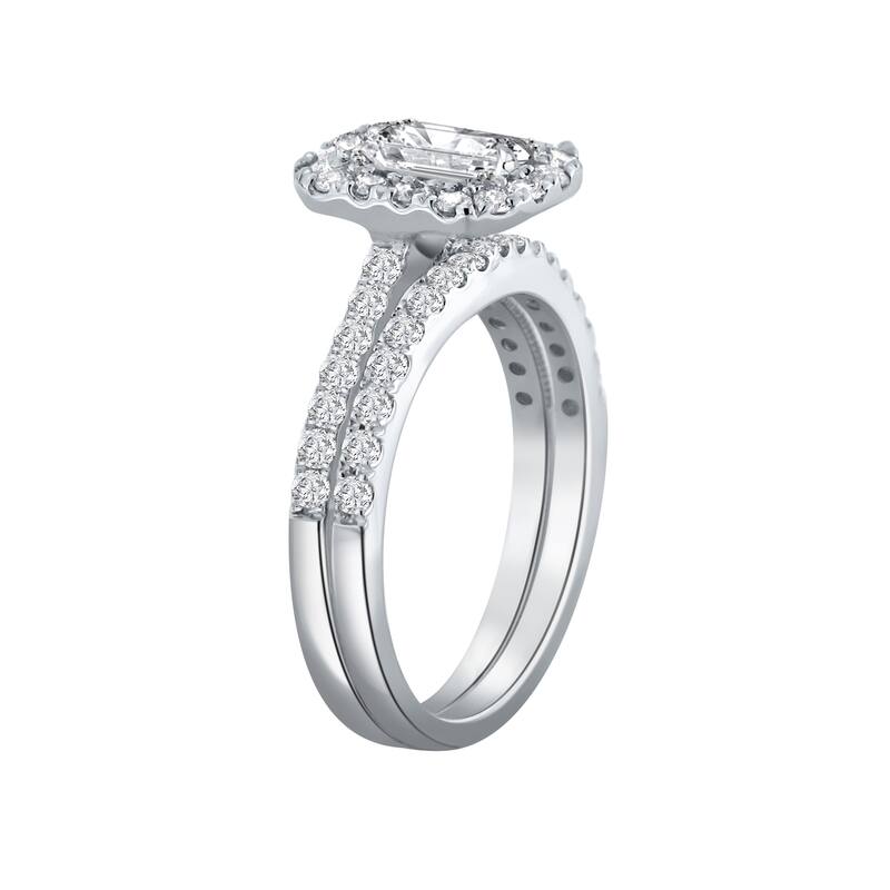 Auriya 1 4/5ctw Emerald-cut Halo Diamond Engagement Ring Set 14k Gold