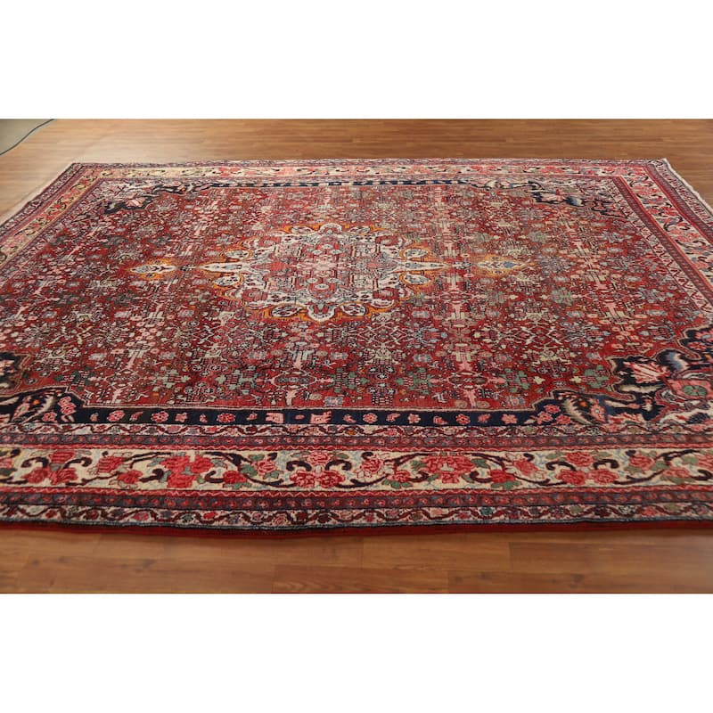 Hand Knotted Oriental 100% Wool Carpet Traditional Medallion Red Bidjar Area Rug - 11' 7'' X 8' 11''