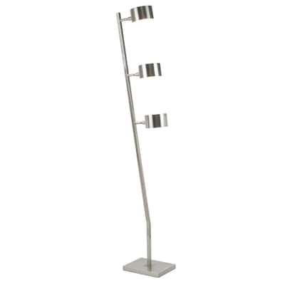 60 Inch Floor Lamp, 3 Drum Metal Shades, Modern Style, Silver Frame