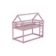 preview thumbnail 18 of 16, Pink Wood House Roof Twin over Twin Floor Bunk Bed with Ladder,Guardrails