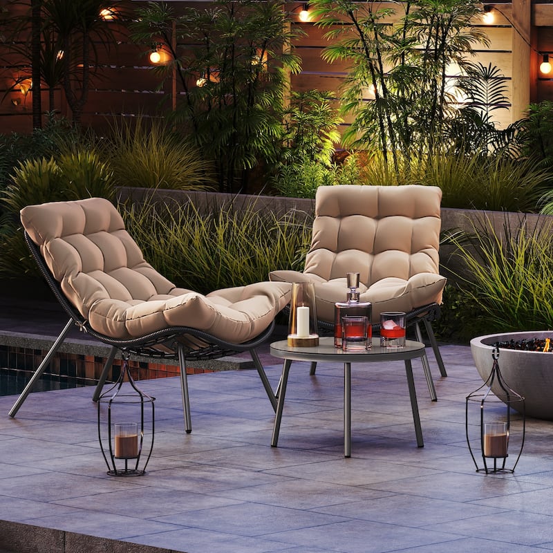 Costway 3 PCS Patio Furniture Set with Cushioned Papasan Chairs - See Details