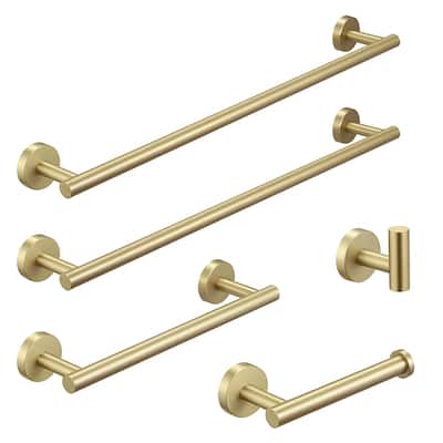 5-Pieces Brushed Nickel Gold Bathroom Accessories Set, Stainless Steel Bathroom Hardware Set, Bath Towel Bar Set - Brushed Gold