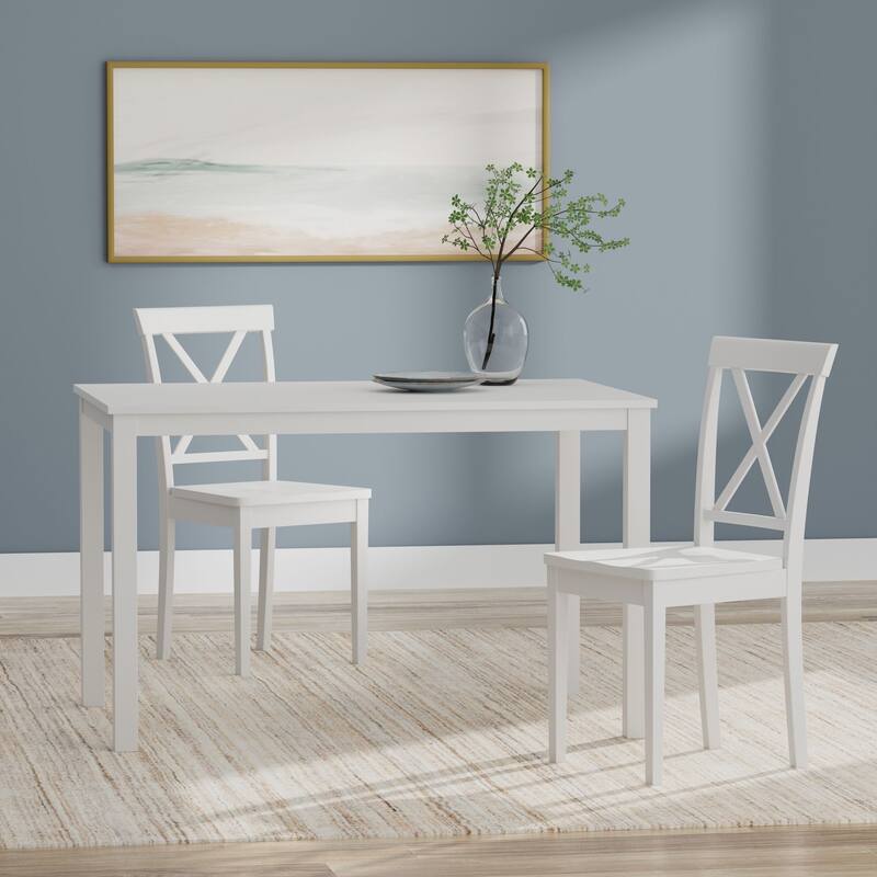 3-Piece Dining Set, 48" Rectangle Wood Table and X-Back Chairs
