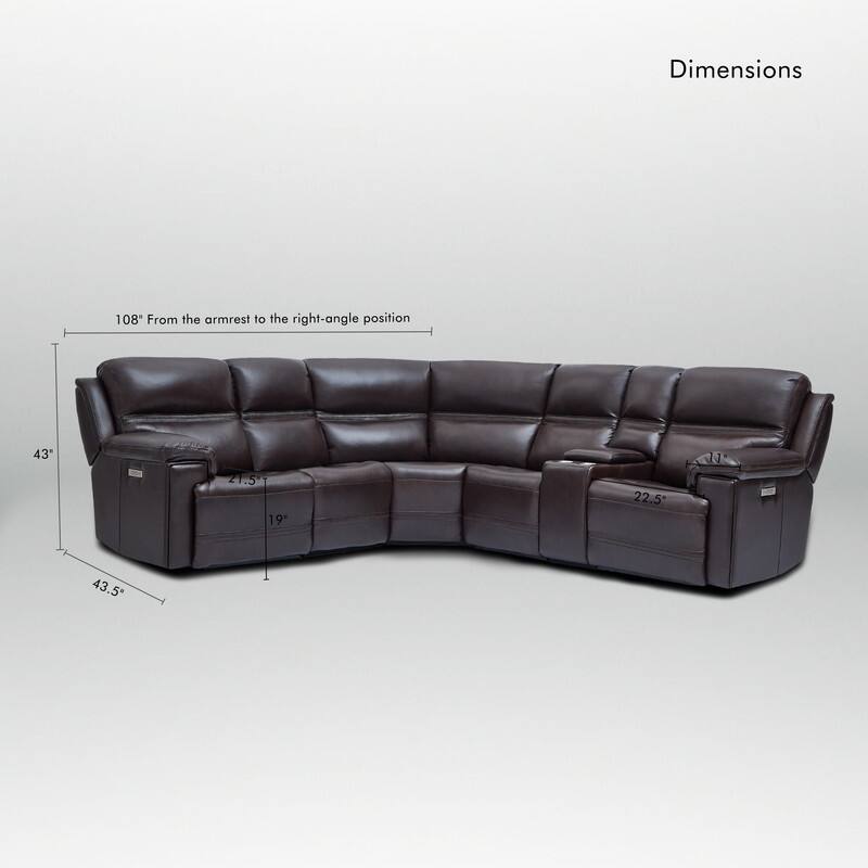 121" W Genuine Leather Dual-Power Sectional Sofa with Two Consoles, Zero Gravity, UsB & Type-c Ports and1 Power armless chair