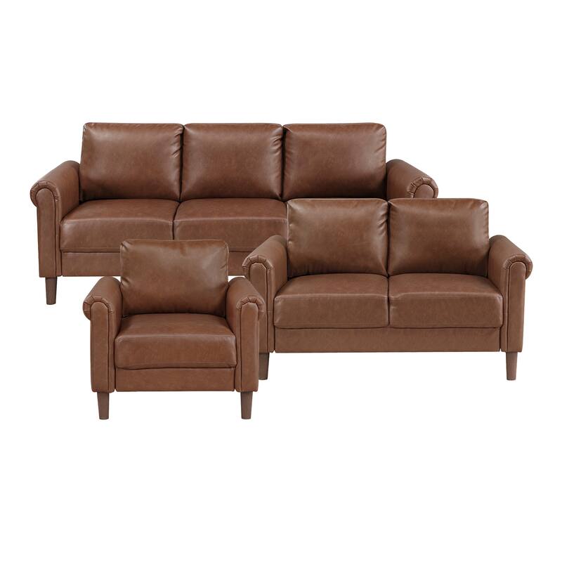 Fremont & Park Frances Faux Leather 3-Piece Living Room Set - Brown Finish Feet - Chocolate