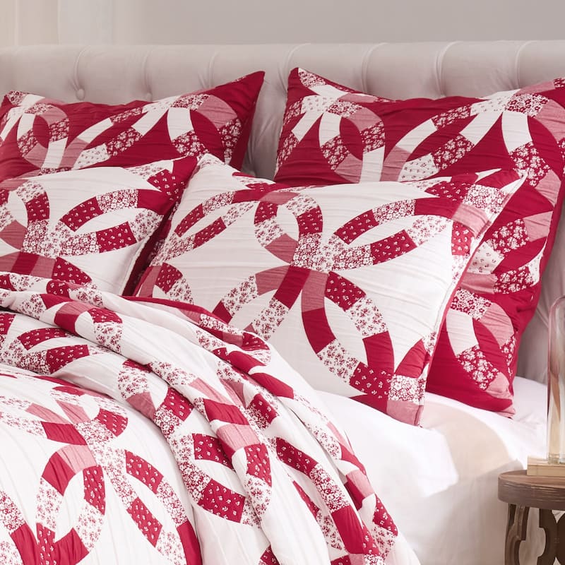 Greenland Home Fashions Wedding Ring Jacquard Woven Reversible Coverlet Set - Twin - Twin XL - Red