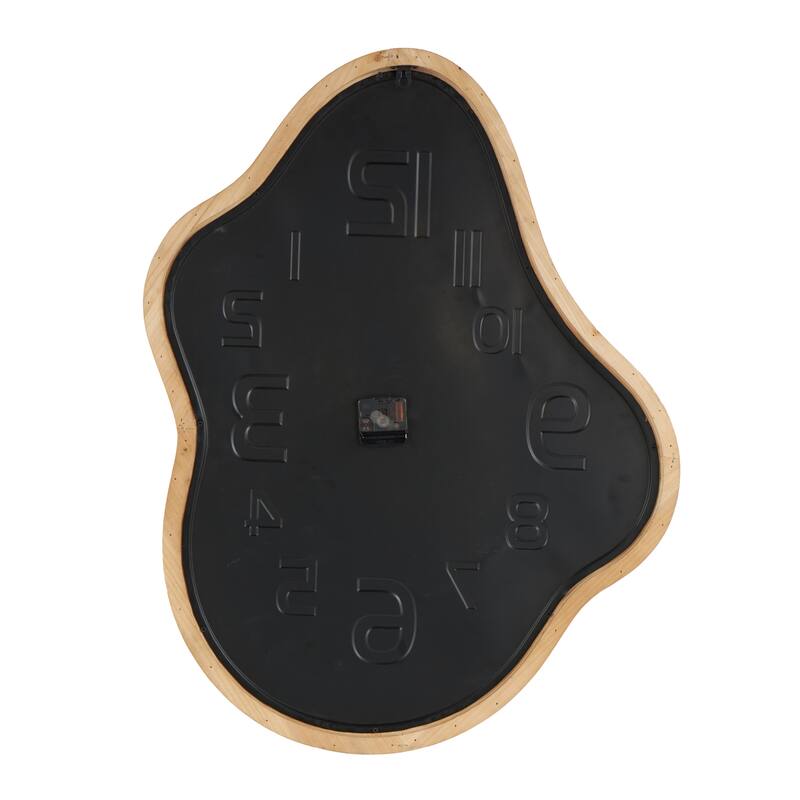 Metal Wavy Decorative Wall Clock with Brown Frame and White Accents - Black - Roche River Decor - 2"W x 25"L x 32"H