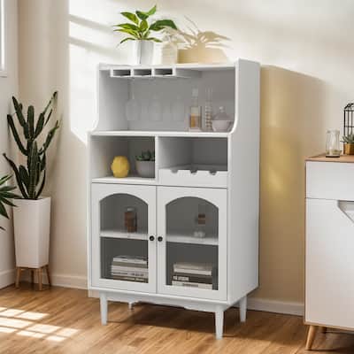 Sideboard Buffet Storage Cabinet with Removable Wine Rack, Glass Doors, Open Shelf & Drawer - 27.56“W