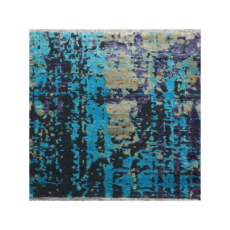 Hand Knotted Turquoise Tibetan Wool & Silk Oriental Area Rug (Square) - 2' x 2'