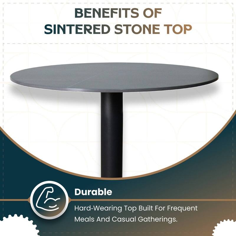 Vail Round Dining Table 27 in. Sintered Stone Tabletop in Black Stainless Steel Cross X-Shape Pedestal Base