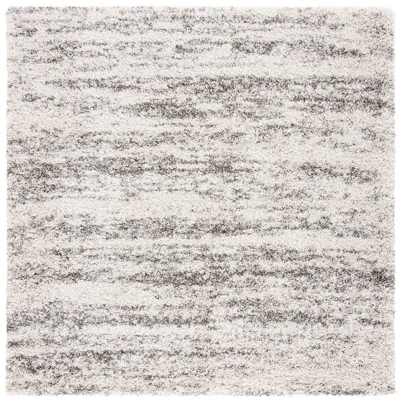 SAFAVIEH Hudson Shag Lulzime Modern Abstract 2-inch Thick Rug - 7' Square - Ivory/Grey - Square