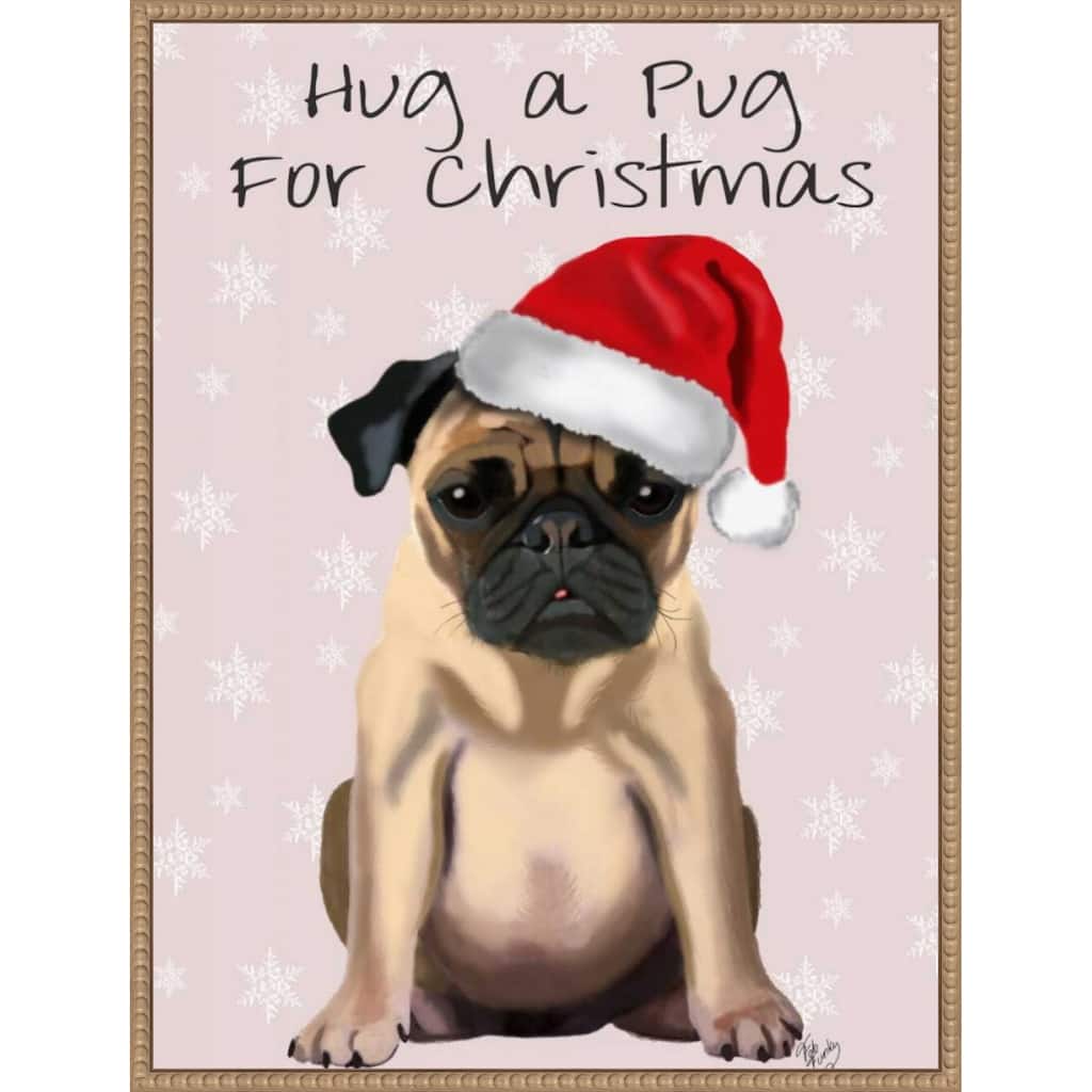 Hug a Pug by Fab Funky (23 x 30 in.), Framed Canvas Wall Art Print - Sylvie Beaded Rustic Natural