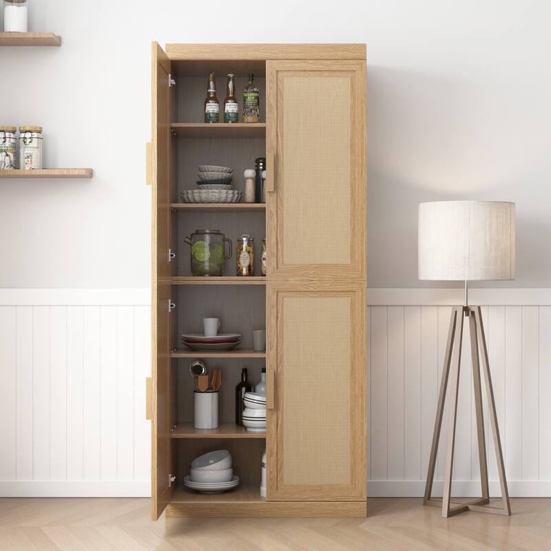 Modular Sideboard Cabinet with Storage Buffet Cabinet with Rattan Doors for Living Room Kitchen Dining Room Entryway