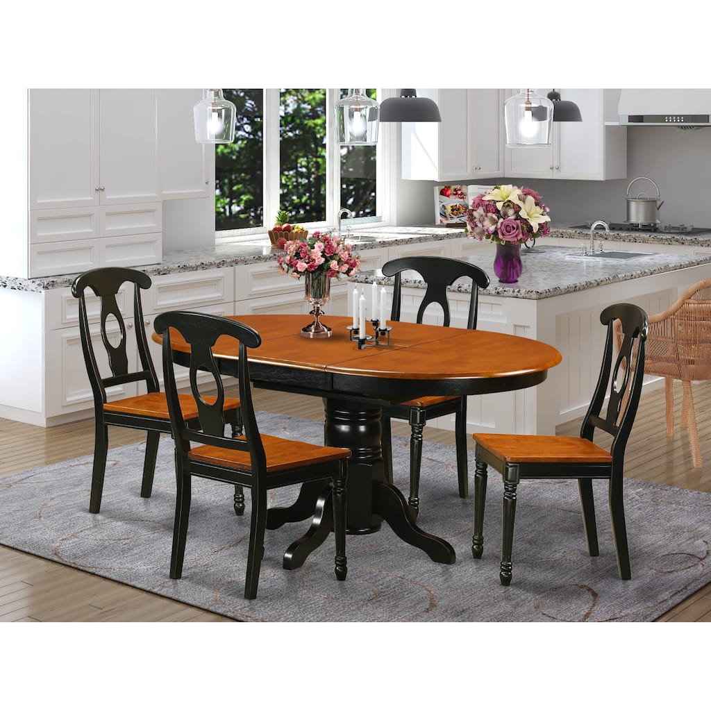 East West Furniture 5 Piece Kitchen Table Set- an Oval Dining Table and 4 Dining Room Chairs, Black & Cherry (Seat Options)