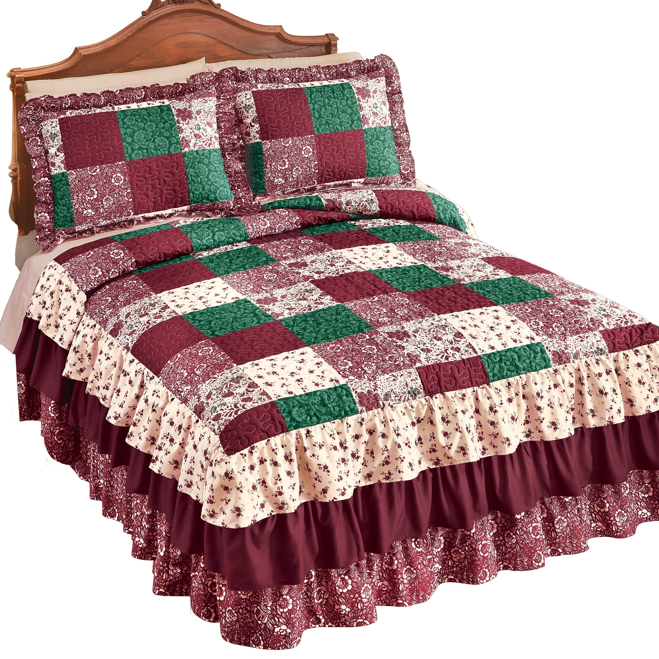 Greenland Home Fashions Country Farmhouse Queen Bedspread Set – Red/Green/Blue Floral, 3pc