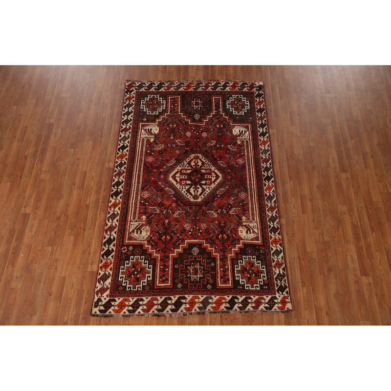 Qashqai Persian Vintage Area Rug Hand-Knotted Wool Carpet - 5'2"x 8'0"