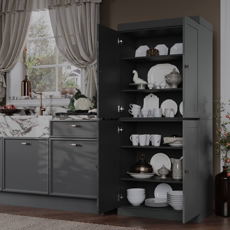 Palace Imports 100% Solid Wood 32" Pantry Cabinet with Shaker Doors and Adjustable Shelves