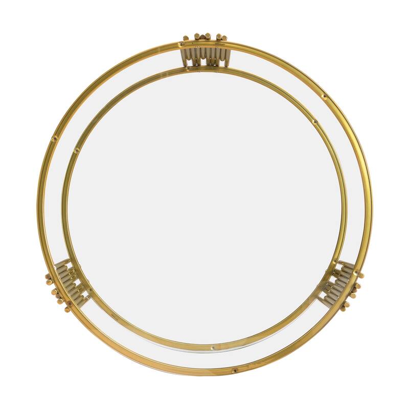 Roomfitters Modern Round Coffee Table, Glass Top with Gold Metal Frame and Lower Shelf, Elegant Living Room Accent Table