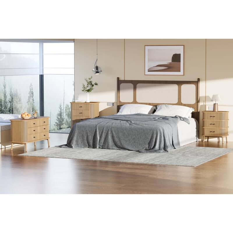 6 Drawer Dresser for Bedroom, Double Chest of Drawers, Boho Wooden Dresser with Handles