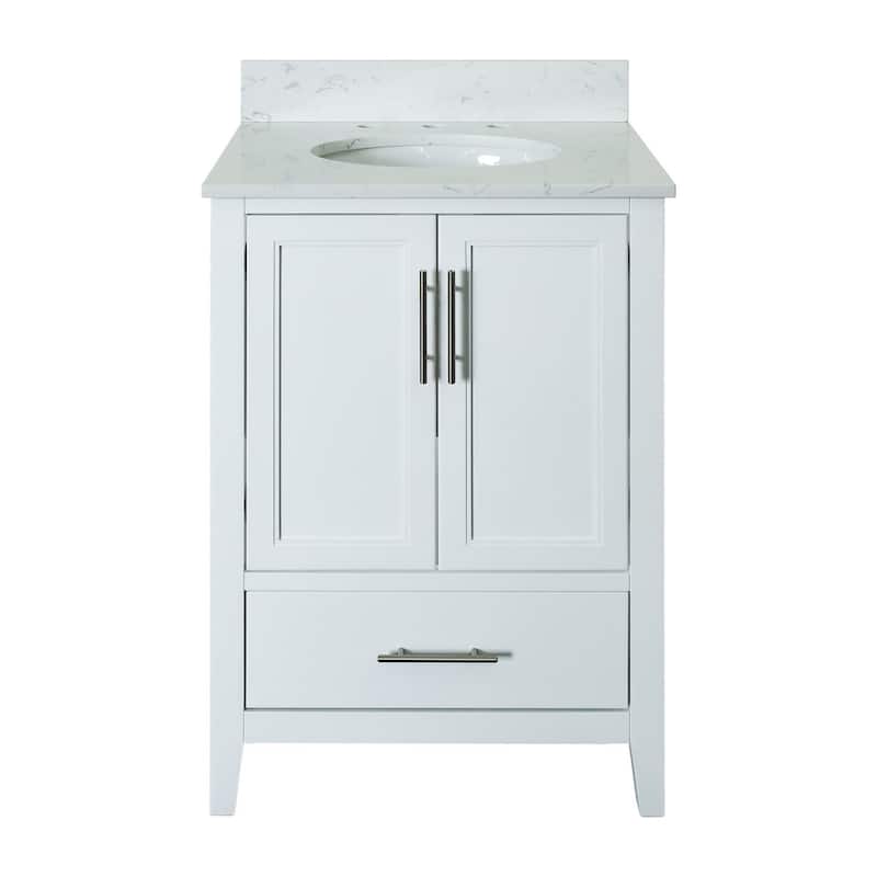 222 Fifth Palisade White 24-Inch Bathroom Vanity, White, Engineered Stone Top - 24" - 24" - Colored - White