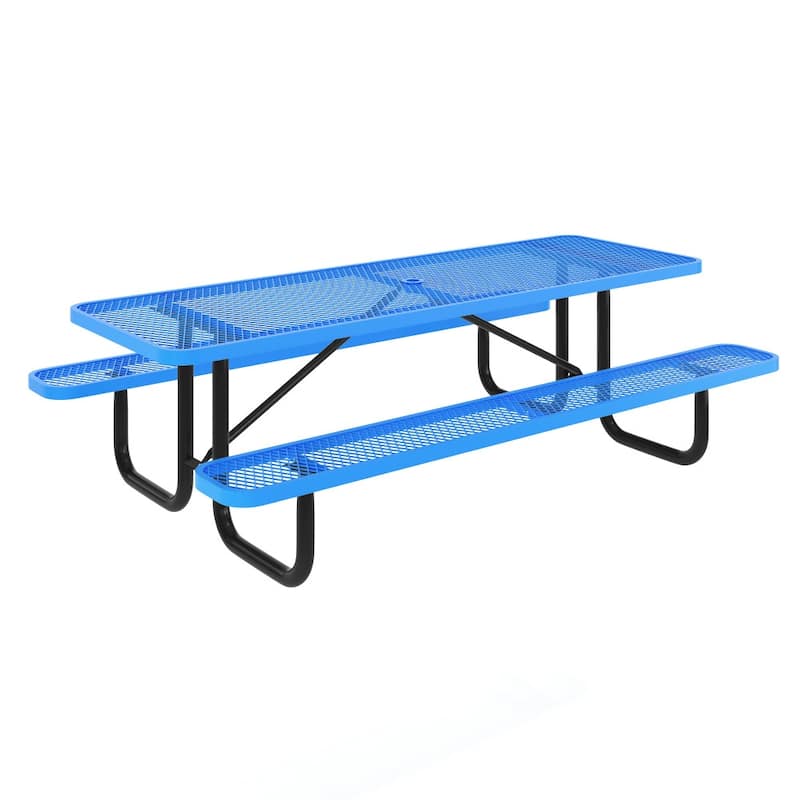 Commercial Grade Expanded Mesh Metal Outdoor Picnic Table - 95.75"D x 57.5"W x 30"H