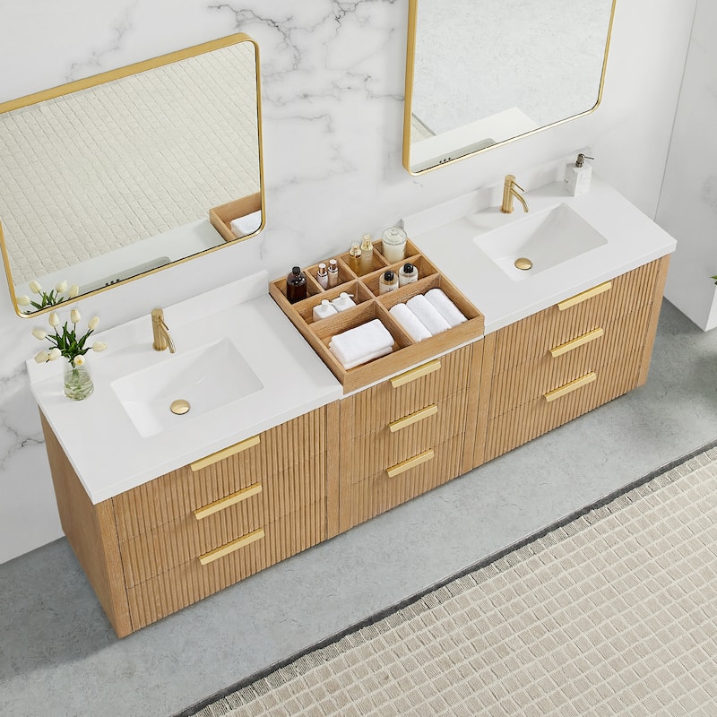 Santarem Double Vanity with Pure White Quartz Stone Top without Mirror