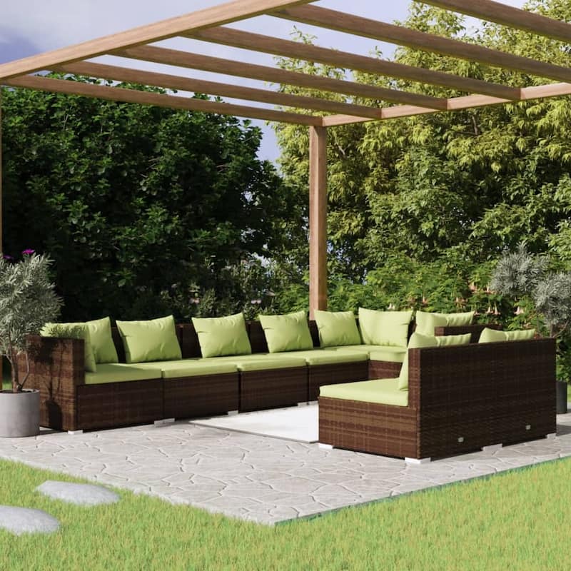 vidaXL Patio Lounge Set with Cushions Brown Poly Rattan - 27.6" x 27.6" x 24" - 27.6" x 27.6" x 24"