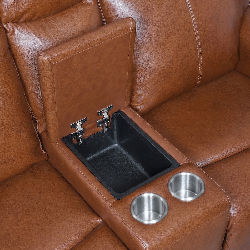 Newport Power Top Grain Leather Reclining Loveseat with Console by Greyson Living
