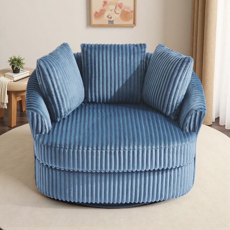 UIXE Oversize 43" Plush Corduroy Swivel Barrel Chair Comfy Accent Chair For Living Room